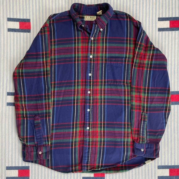 Vintage L.L. Bean Plaid Cotton Flannel style button down shirt - Picture 1 of 8